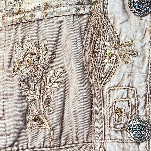 FlashBack Couture Gold Embroidered Embellished Jacket Beaded Button Down Pockets - Picture 8 of 16